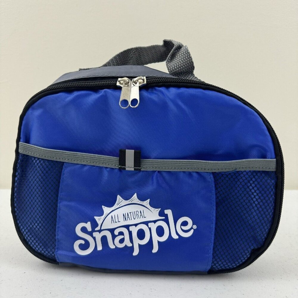 Snapple Small Insulated Zippered Blue Gray Snack Lunch Bag Front Pocket